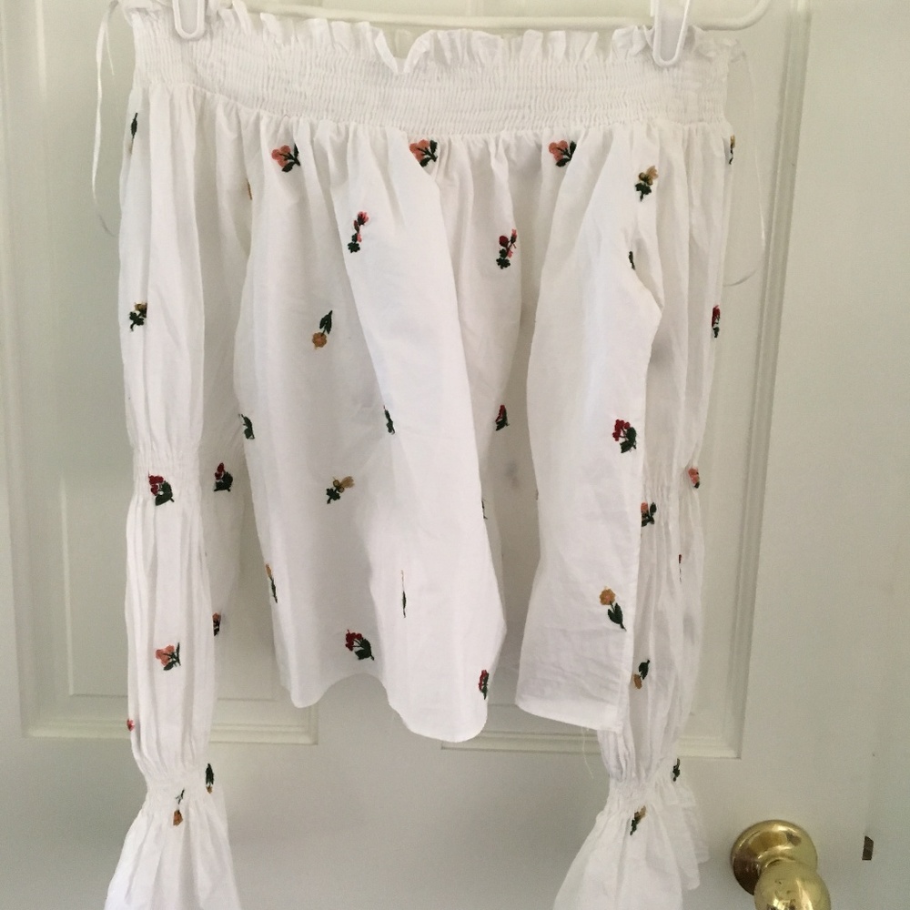 Zara Off The Shoulder Floral Embroidered Top Sz S